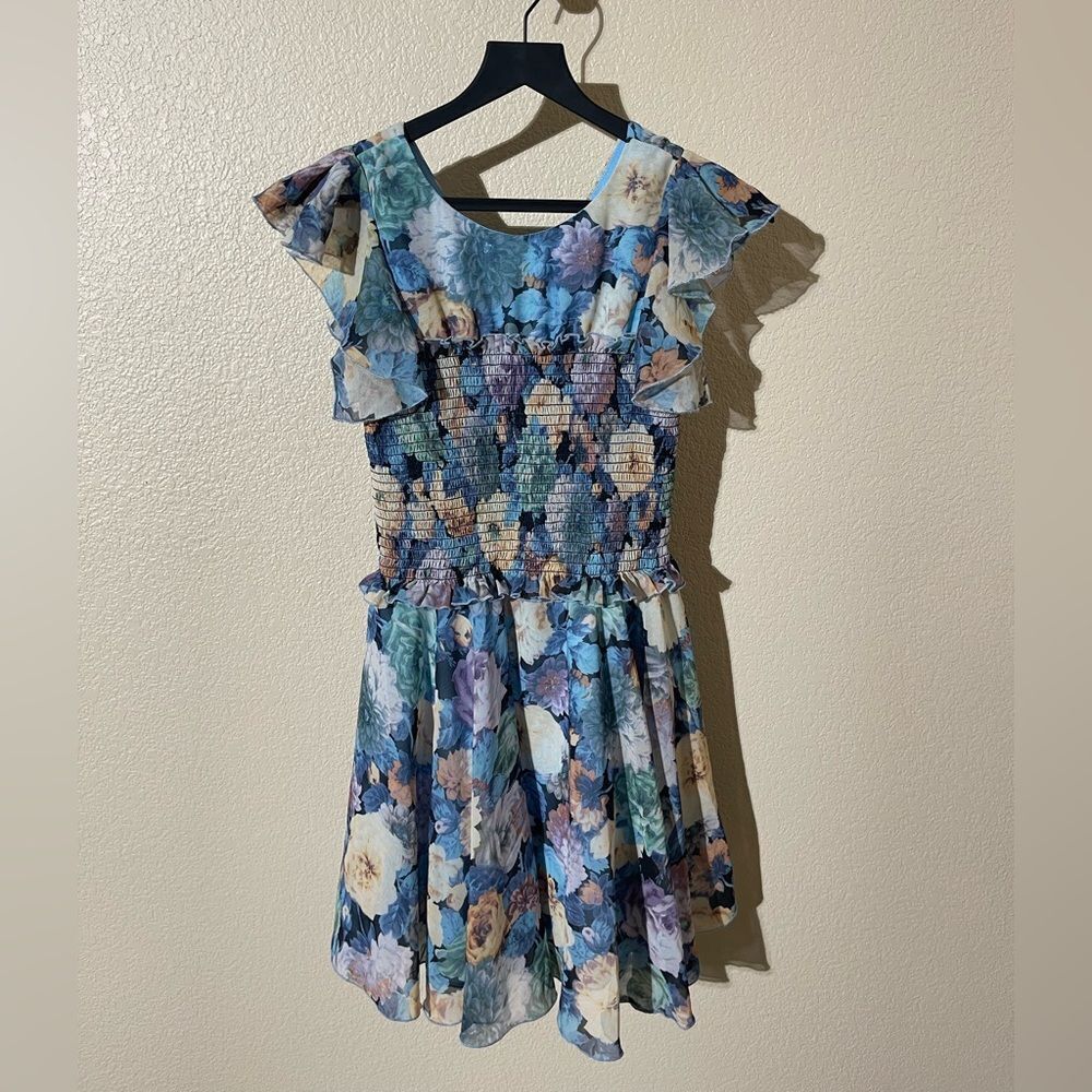 Zoe Ltd Blue and Pink Floral Kids Dress